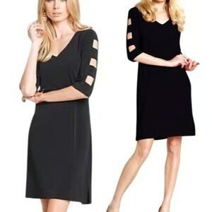 Clara Sun Woo Black Cut-Out Sleeve Sheath Dress V-Neck Stretch 1X 26552
